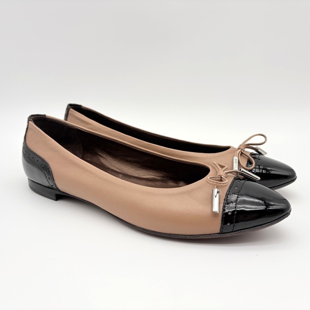 AGL Ballet Flats Womens Size 39.5 (US 9.5) Tan Black Leather/Patent Leather